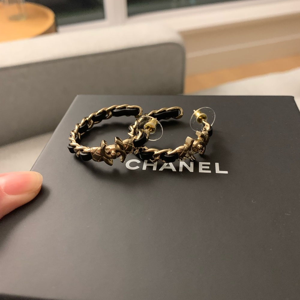 Chanel Coco Mark Turnlock Hoop Earrings - metals and lamskins